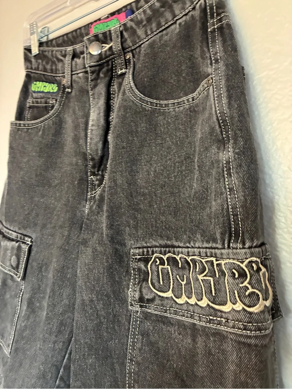 Empyre 100% Cotton Black Washed Cargo Shorts Women Size 0 Grunge Alternative Y2K